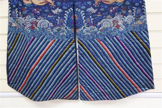 A Chinese embroidered blue silk gauze and metal thread Summer dragon robe, Jifu, 19th century,